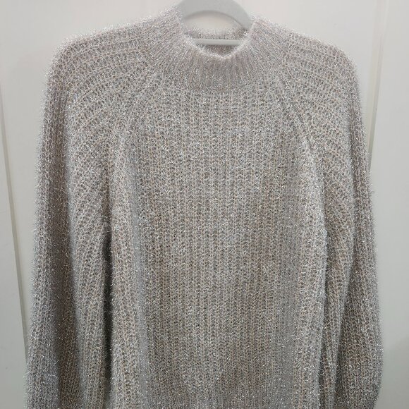 See and Be Seen Sweaters - See and Be Seen Silver/Metallic and Tan Sweater Size M